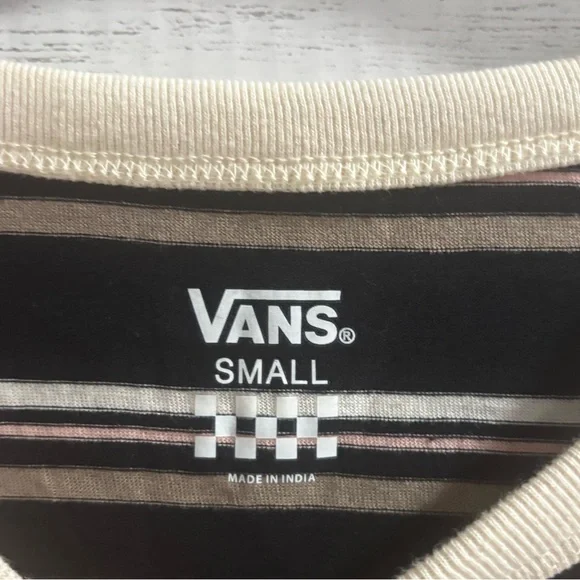 Vans Striped Ringer Tee Shirt Small Black NWT Logo Casual - Picture 4 of 5